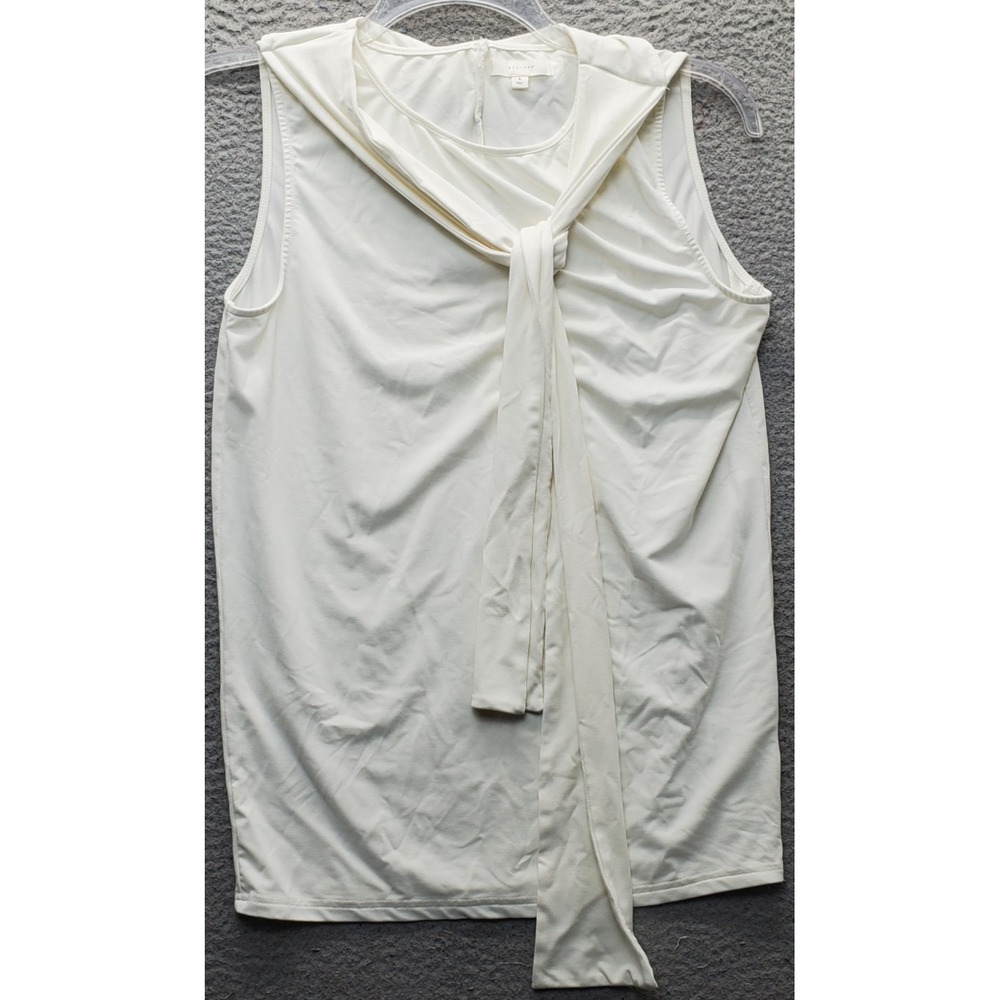 All Row Blouse Top Womens Large Tan Stretch Sleeveless Tie Neck Casual Pullover